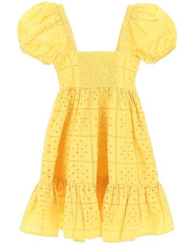Ganni Broderie Mini -Kleid - Gelb