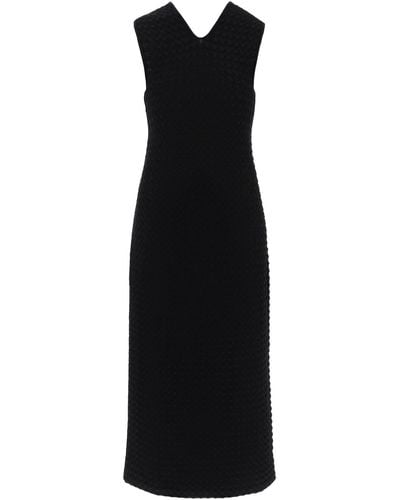 Jil Sander Midi Kleid in Openwork Strick - Schwarz