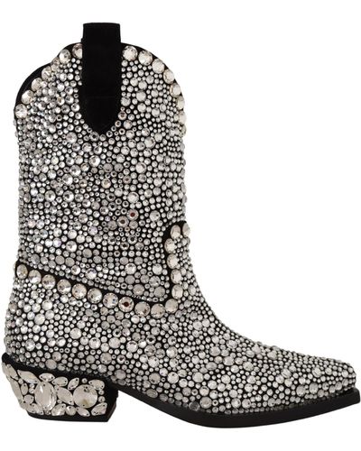 Dolce & Gabbana Cowgirl-Stiefel aus schwarzem Wildleder mit Strass-Kristall