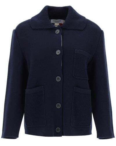 Thom Browne Cotton Cashmere Knit Jacket - Blauw
