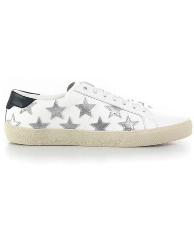 Saint Laurent Zapatillas blancas de cuero con estrellas metálicas - Blanco