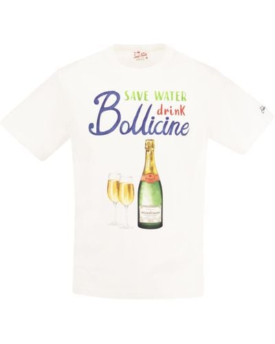 Mc2 Saint Barth Cotton T -Shirt mit Getränk Bollicine Print - Weiß