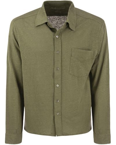 Majestic Maglietta camicia a maniche lunghe in lino - Verde
