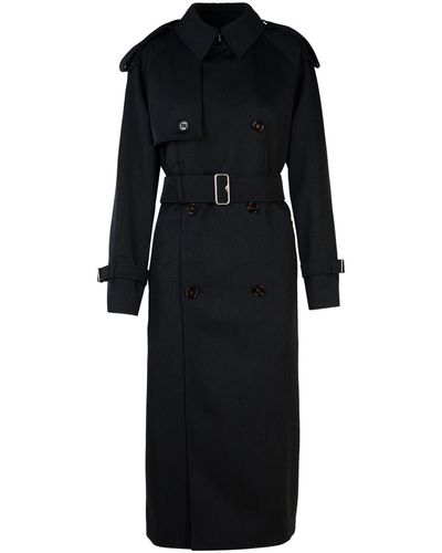 Burberry Wool Long Trench Coat - Black
