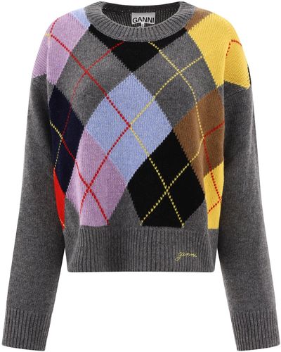 Ganni Grey Diamond Crewneck Pearm - Multicolore