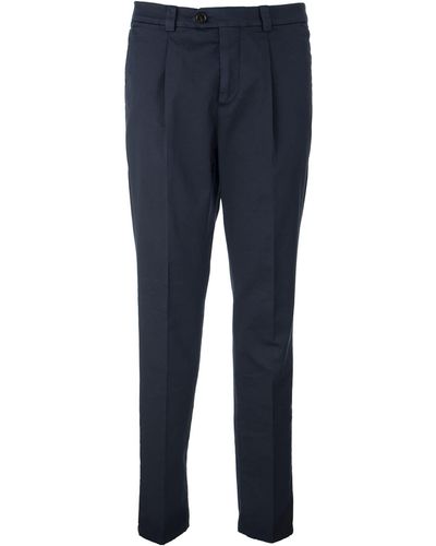 Brunello Cucinelli Guerra tinto di tempo libero pantaloni in cotone American Pima Comfort con pieghe - Blu