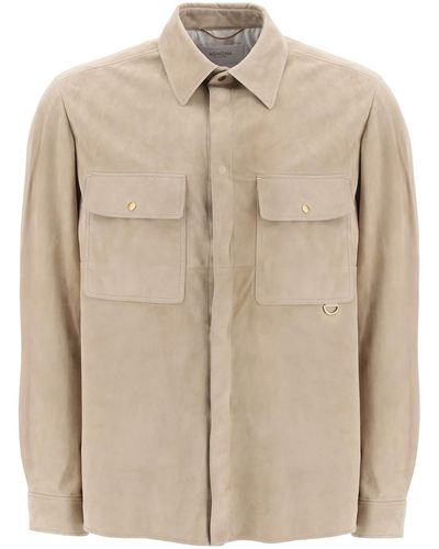 Agnona OVERSHIRT IN PELLE SCAMOSCIATA - Neutro