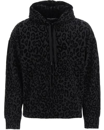 Dolce & Gabbana Sweat à capuche léopard floqué - Noir