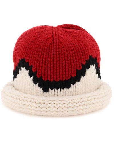KENZO Jacquard Knit Geanie Hat - Rojo