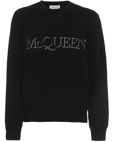 Alexander McQueen Cotton Logo Sweaters - Zwart