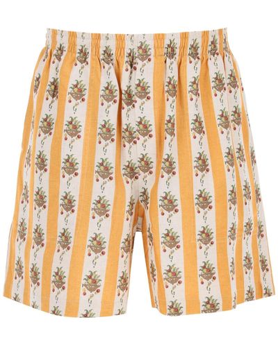 Bode Striped Fruit Bowl Viskose Leinenshorts - Blanco