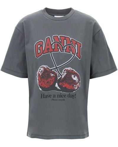 Ganni Cherry Print T -Shirt mit - Grau