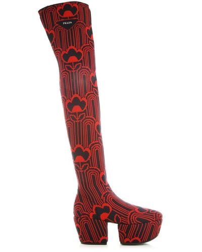 Prada Botas sobre la rodilla bordadas en jaquard - Rojo