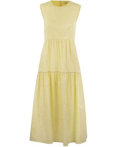 Peserico Midi Kleid in leichter Stretch Baumwollsatin - Gelb