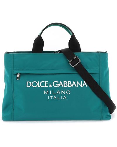 Dolce & Gabbana Gumminized Logo Nylon Duffle Bag - Blauw