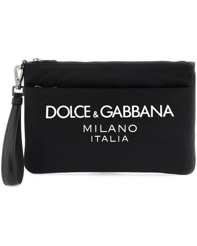Dolce & Gabbana Pouche de nylon avec logo caoutchouté - Noir