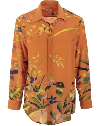 Etro Camicia di seta floreale Ramage - Arancione