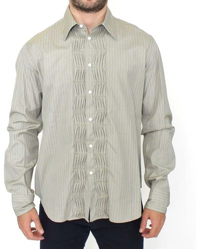Ermanno Scervino Green Striped Cotton Casual Long Sleeve Shirt - Gray