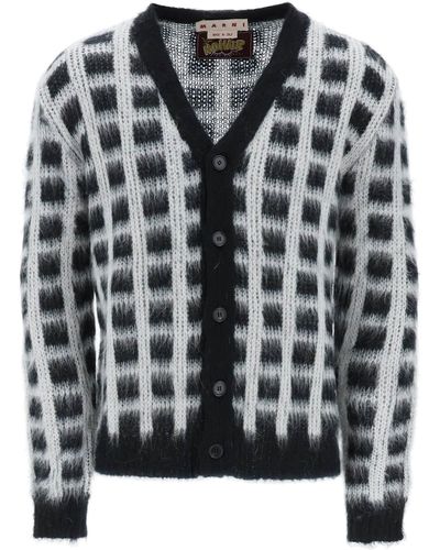 Marni Brushed-yarn Cardigan With Check Pattern - Black
