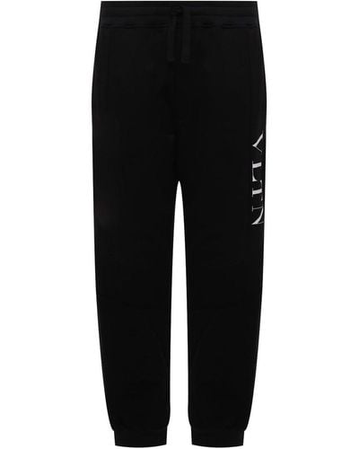 Valentino Pantalon de logo en coton - Noir
