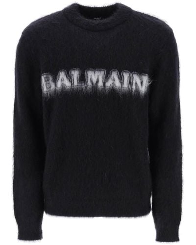 Balmain Pull Rétro En Mohair Brossé - Noir