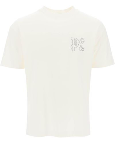 Palm Angels T -Shirt mit besetztem Monogramm - Weiß