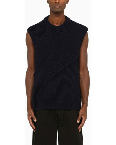 Jil Sander Navy Wool Asymmetrical Sweater - Black