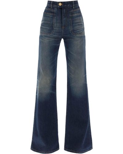 Balmain Wide -Bein -Jeans mit dunkler Wäsche - Blau