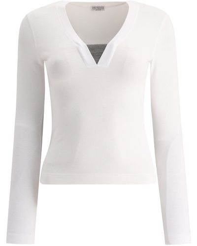 Brunello Cucinelli Kostbarer Einsatz T -Shirt - Weiß