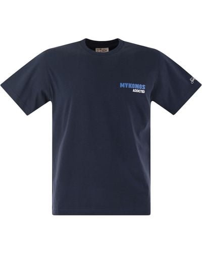 Mc2 Saint Barth T -shirt Met Afdrukken Op Borst En Rug - Blauw