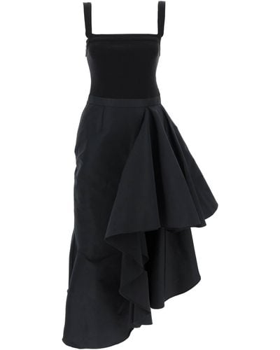 Alexander McQueen Asymmetrisches Kleid mit Maxi Floune - Schwarz