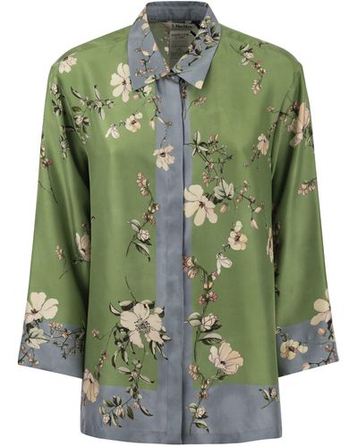 Max Mara Fashion Patterned Silk Shirt - Green