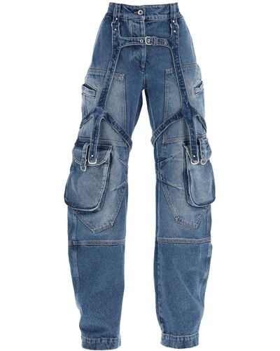Off-White c/o Virgil Abloh Fuera de jeans de carga blanca con detalles del arnés - Azul