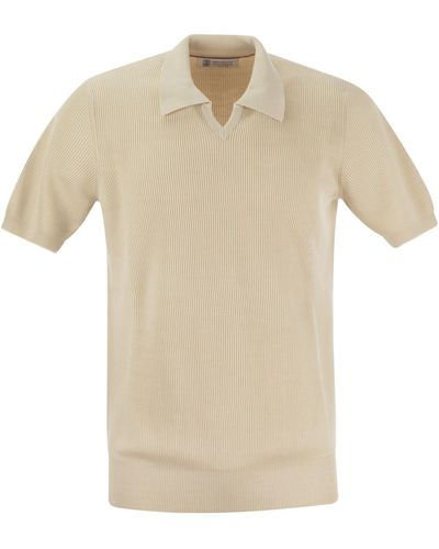 Brunello Cucinelli Cotton Rib Knit Polo Shirt - White
