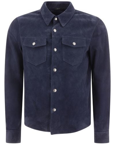 Tom Ford Suede Jacket With Flap Pockets - Blue