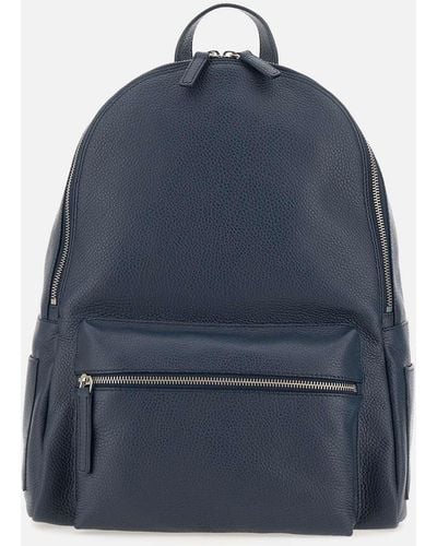 Orciani Leather Backpack With Micron Texture - Blue