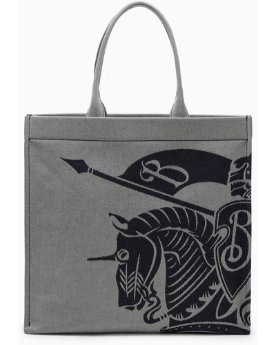 Burberry Medium Canvas Tote Bag With Logo - Gray