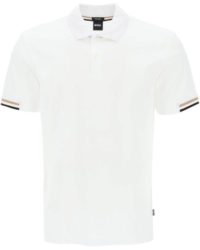 BOSS Parlay Polo -Shirt mit Streifendetails - Weiß