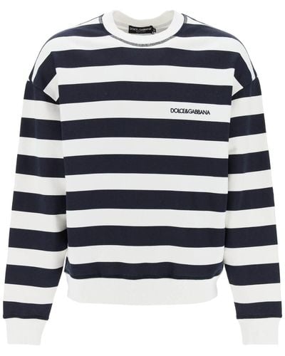 Dolce & Gabbana Gestreept Sweatshirt Met Geborduurd Logo - Blauw