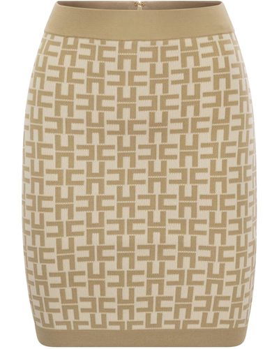 Elisabetta Franchi Viscose -logo Jacquard Minirok - Naturel