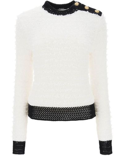 Balmain Pullover in Tweed - Weiß