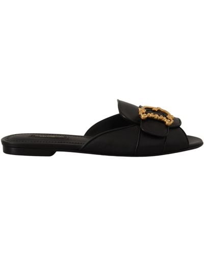 Dolce & Gabbana Schwarze Nappaleder Devotion Flats Sandalen Schuhe