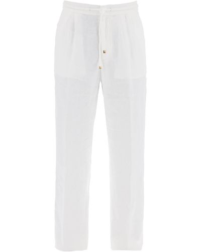 Brunello Cucinelli Joggers In Lino Tinto In Capo - Bianco