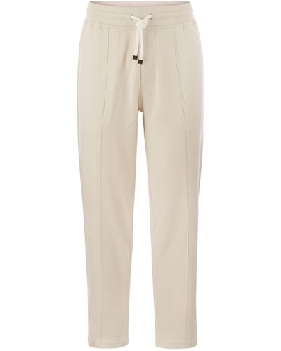 Brunello Cucinelli Techno Cotton Fleece Pantalon avec crête - Neutre