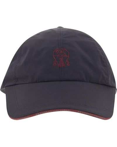 Brunello Cucinelli Water-repellent Microfibre Baseball Cap With Contrasting Details And Embroidered Logo - Blue