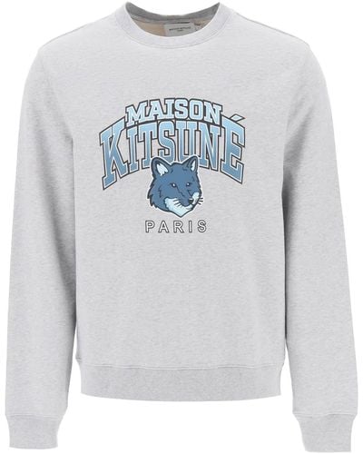 Maison Kitsuné Crew Neck Sweatshirt Mit Campus Fox Print - Grijs