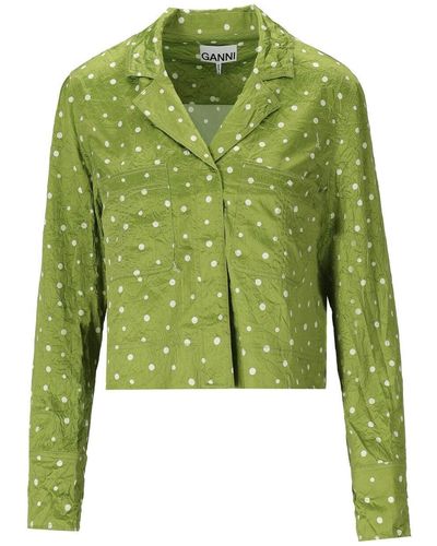 Ganni Green Polka Dot Crop Shirt - Grün