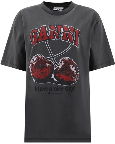 Ganni "cherry" T -shirt - Zwart