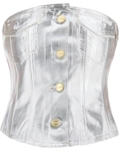 Ganni Bustier Top in Foil denim - Blanco