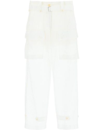 Sacai Pantalon de cargaison de dentelle Monogram - Blanc